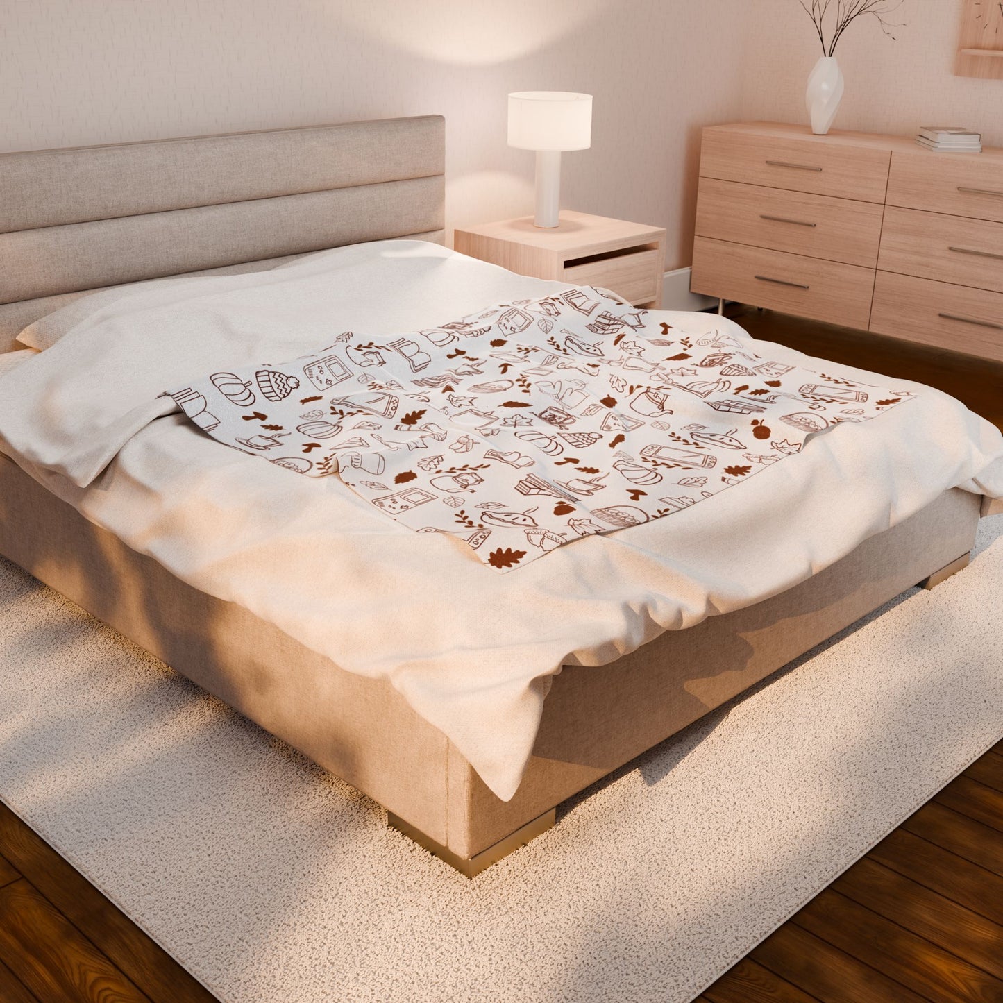 Cozy Illustrated Velveteen Plush Blanket, Fall Decor, Gift for Book Lovers, Soft Throw for Home, Autumn Blanket, Snug Warm Decor
