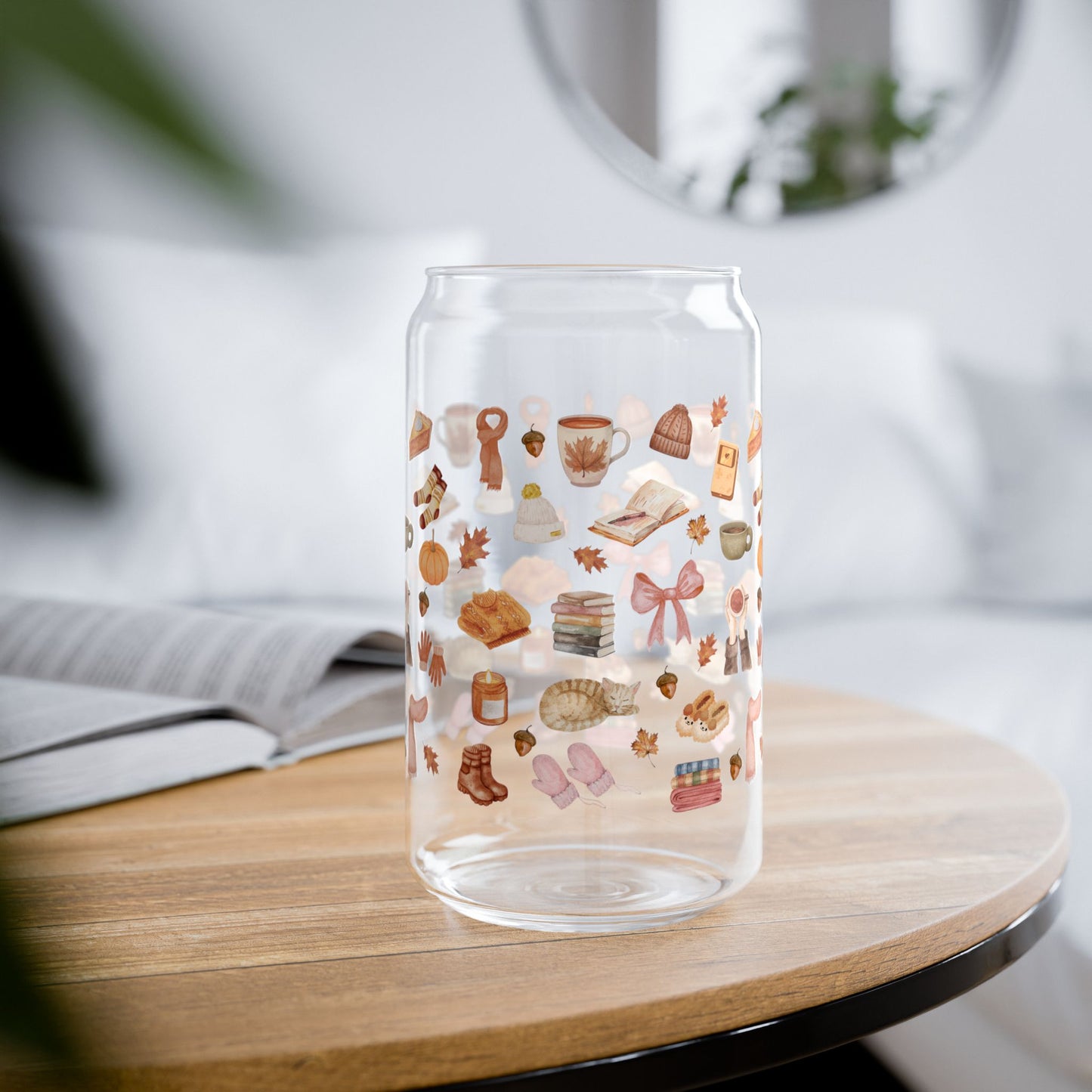 Fall Sipper Glass, 16oz, Perfect Gift for Fall Lovers, Kitchen Decor