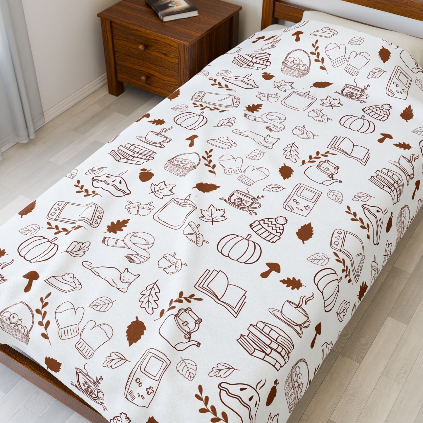 Cozy Illustrated Velveteen Plush Blanket, Fall Decor, Gift for Book Lovers, Soft Throw for Home, Autumn Blanket, Snug Warm Decor