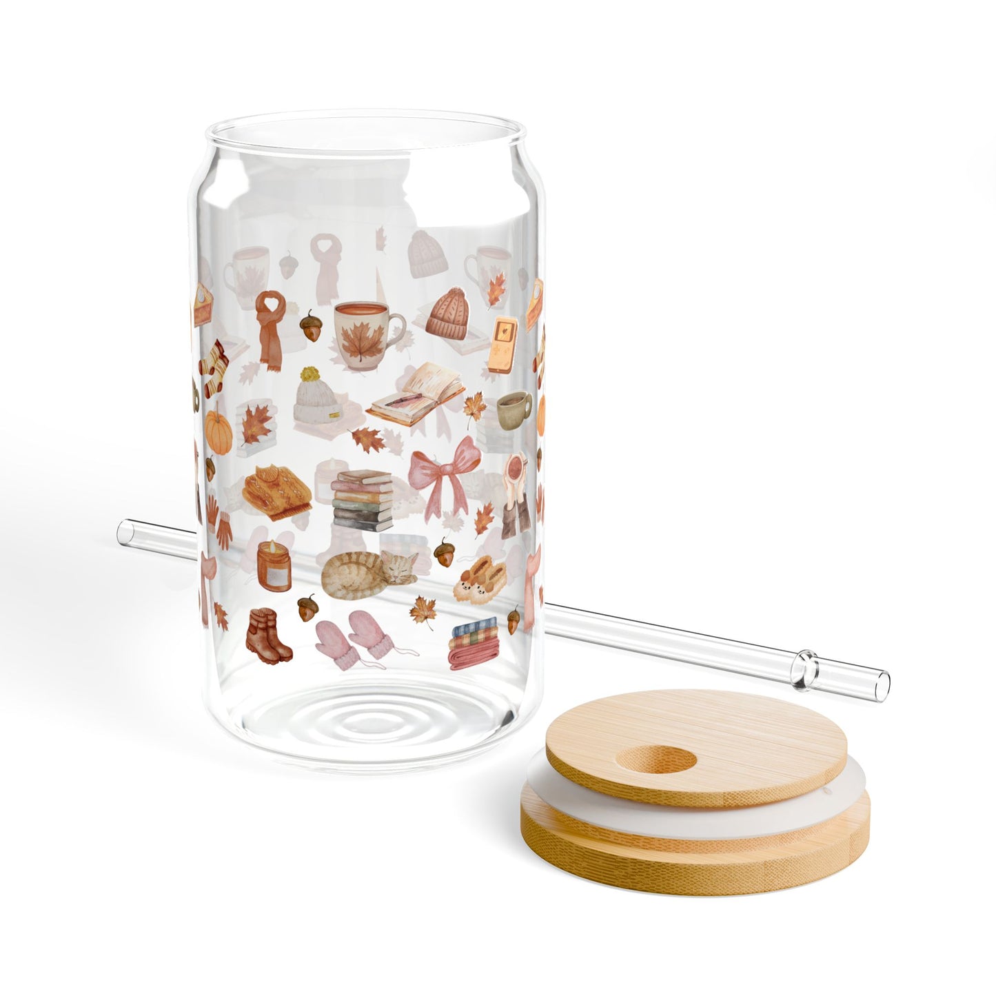 Fall Sipper Glass, 16oz, Perfect Gift for Fall Lovers, Kitchen Decor