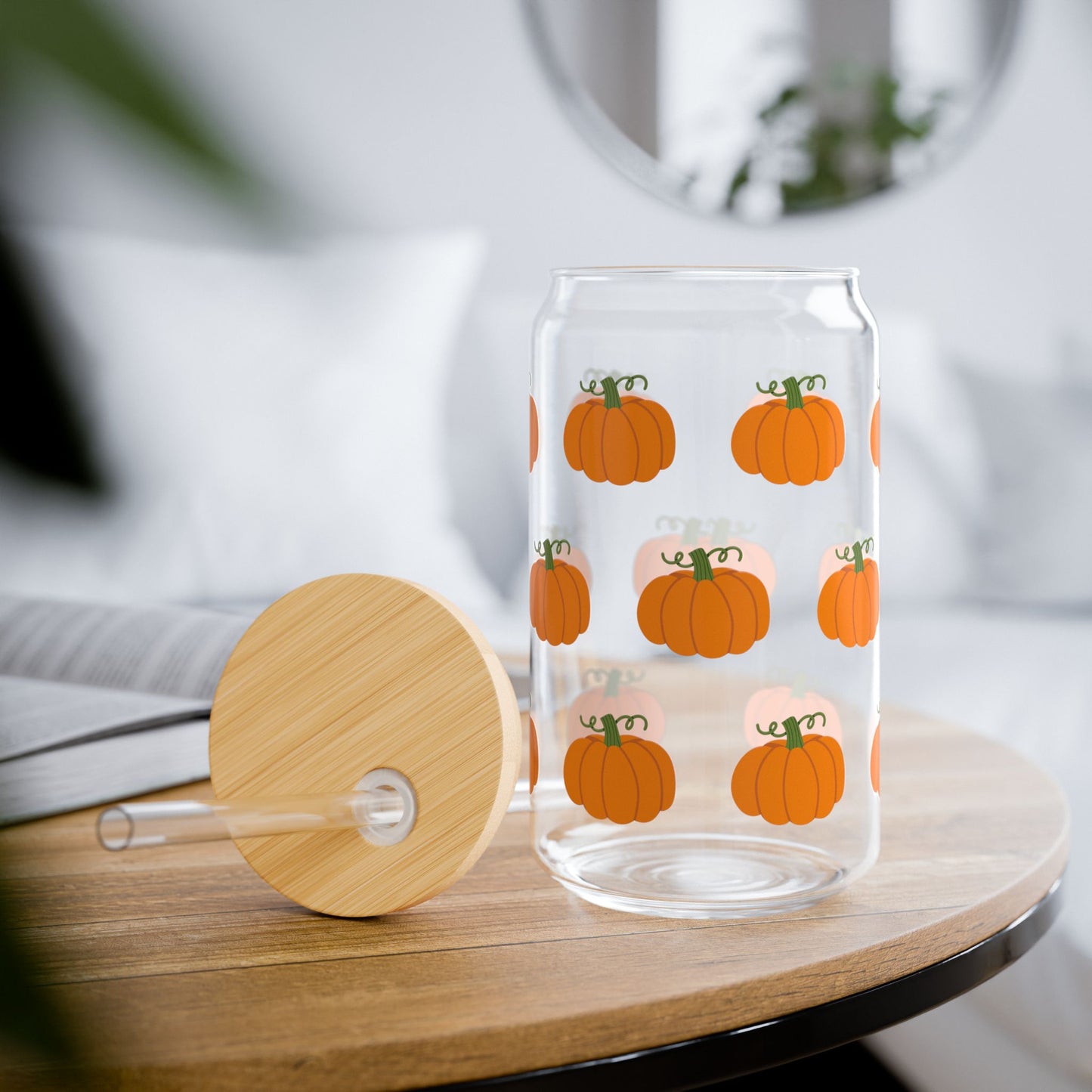 Fall Pumpkin Sipper Glass, 16oz, Perfect Gift for Fall Lovers, Kitchen Decor