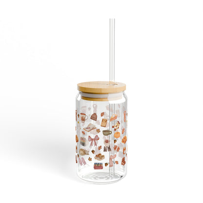 Fall Sipper Glass, 16oz, Perfect Gift for Fall Lovers, Kitchen Decor