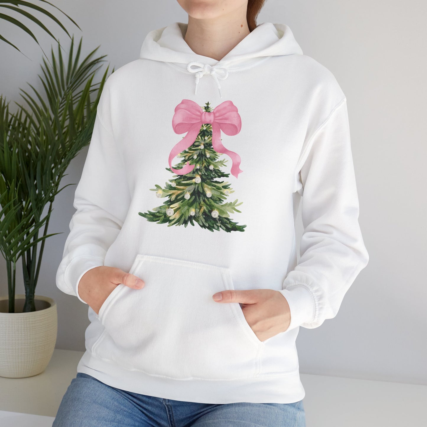 Christmas Tree Hoodie with Pink Bow