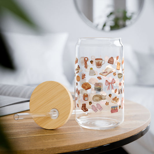Fall Sipper Glass, 16oz, Perfect Gift for Fall Lovers, Kitchen Decor