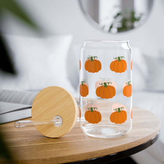Fall Pumpkin Sipper Glass, 16oz, Perfect Gift for Fall Lovers, Kitchen Decor