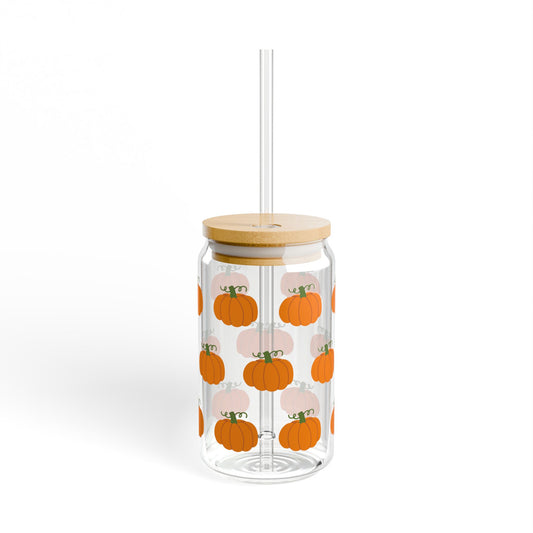 Fall Pumpkin Sipper Glass, 16oz, Perfect Gift for Fall Lovers, Kitchen Decor